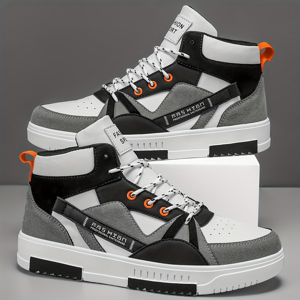 [sneakers] Men'S Letter-Patterned Color-Blocking Lace-Up Sports Comfortable Skate Shoes, Outdoor Non-Slip High-Top Athletic Hiking Shoes, Perfect for Everyday Casual Outdoor Activities