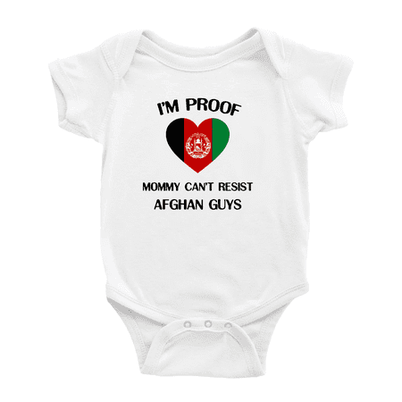 

I m Proof Mommy Can t Resist Afghan Guys Baby Romper Bodysuit (White 12-18 Months)