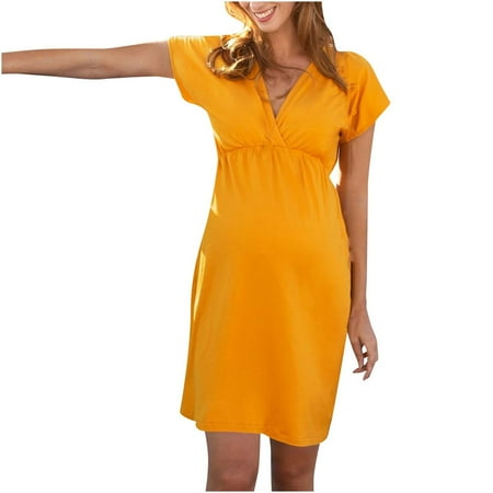 

Akklian Maternity Clothes for Women Plus Size V-Neck Short Sleeved Maternity Dress Summer Plain Breastfeeding Dress Summer Savings Clearance