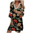 thumbnail image 2 of SMihono Robes d'Été Bohémiennes pour Femmes Grande Taille Été Décontracté Manches Courtes Col en V Imprimé Pagode Robe Ample, 2 of 5