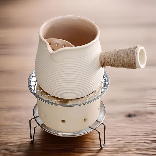 Tetera y estufa de cerámica con mango antiescaldaduras, teteras duraderas, infusor de té para restaurante, Picnic, Hotel, hogar al aire libre Blanco BLESIY Tetera
