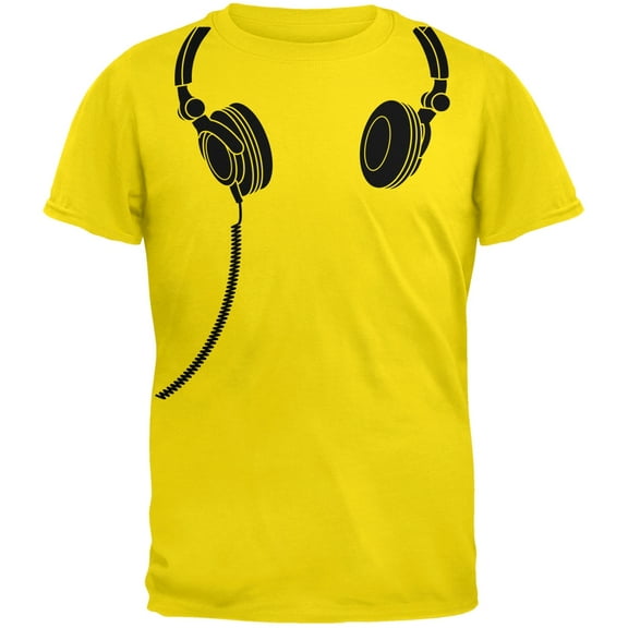 Headphones Yellow Adult T-Shirt - Large