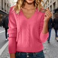 thumbnail image 2 of YEJIMAN Cozy Sweaters for Women Fall V Neck Tops Casual Lightweight Knit Pullover  Sweater Womens Long Sleeve Tops Watermelon Red, 2 of 6