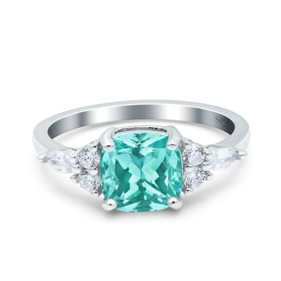 Cushion Cut Art Deco Ring Paraiba Tourmaline CZ 925 Sterling Silver Size 5