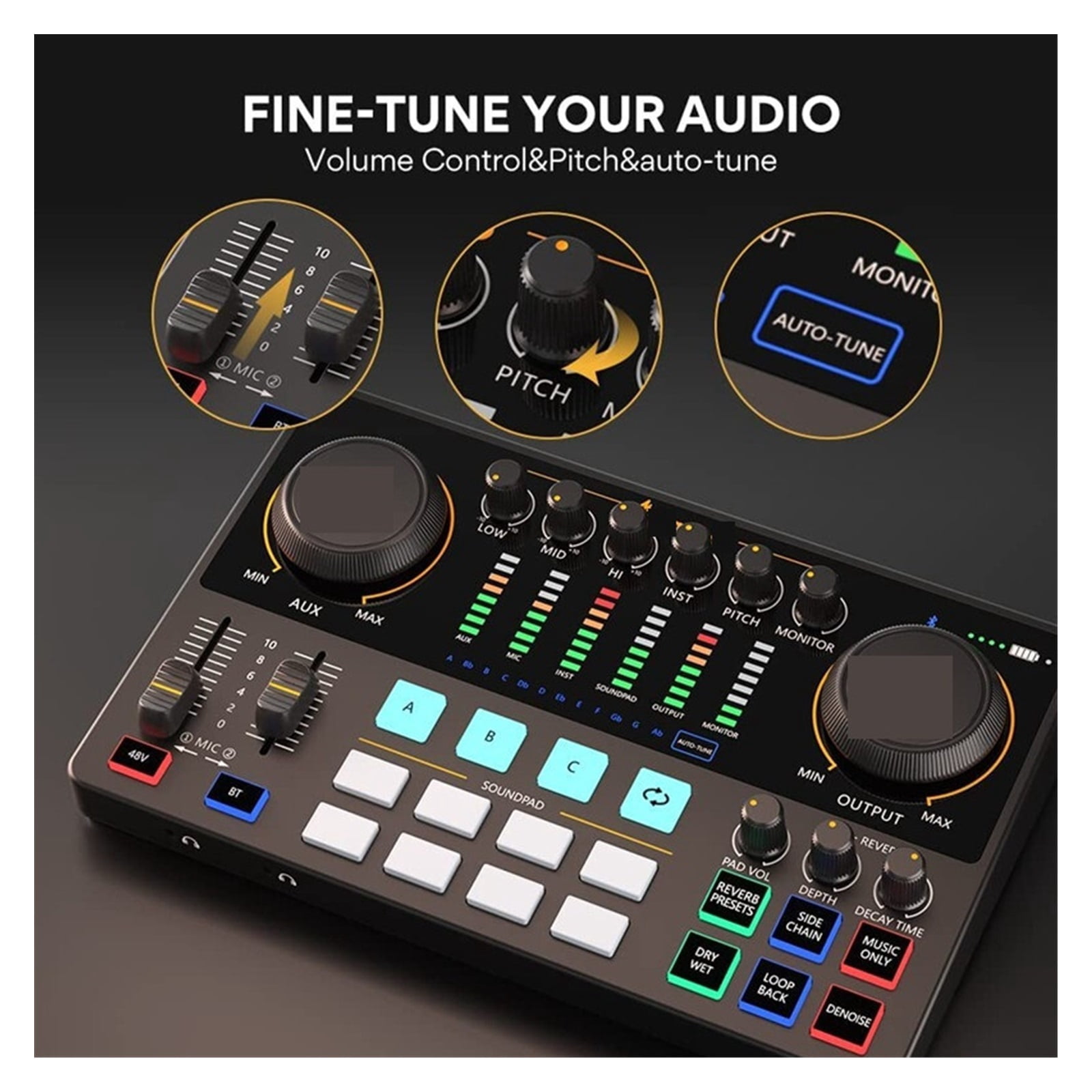 Audio Interface Podcast Equipment Studio Sound Card With XLR Condenser Microphone For Recording Streaming DJ ,Easy to Operate