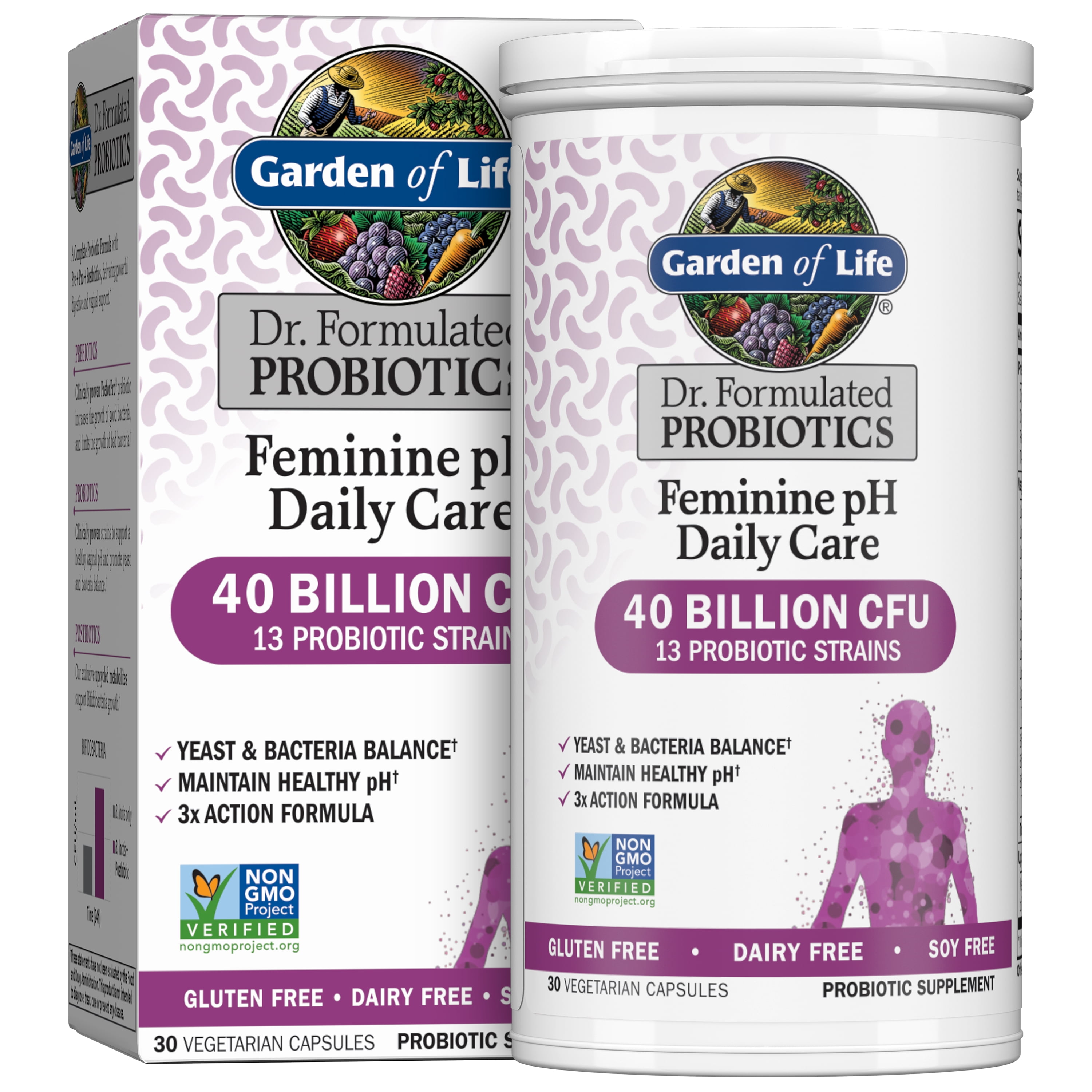 Garden of Life Feminine pH Probiotic 40 Billion CFU 13 Strains 30 Capsules Walmart