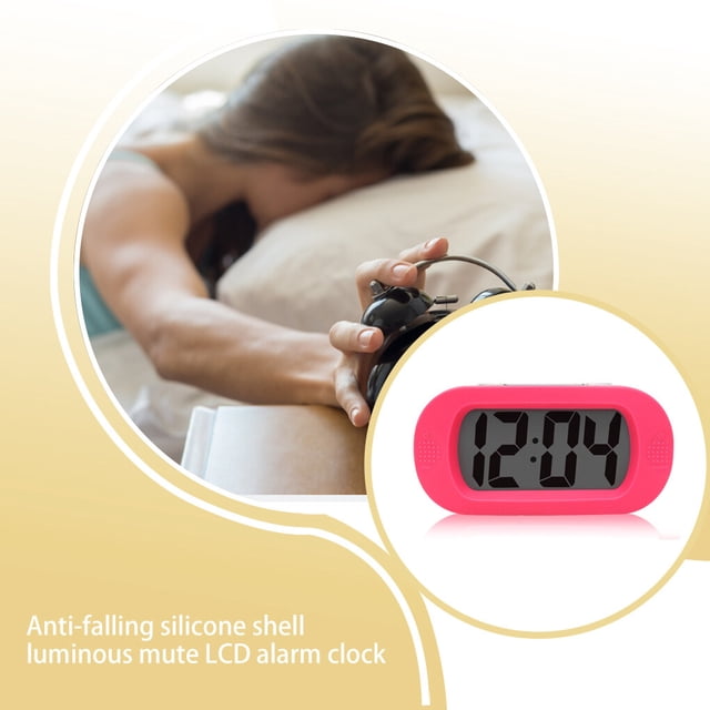 ziyahi LED Alarm Clock with Snooze Night Light Table Bedside Alarms Silicone Shell LCD Screen Bell Home Travel Office Dorm Pink