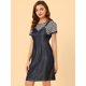 thumbnail image 2 of Falso Vestido De Tirantes Superior Con Mangas Cortas Y Cuello Redondo De Dos Piezas Para Mujer Azul oscuro L, 2 of 6