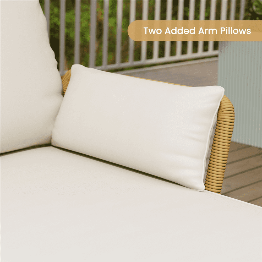 Renwick 3-Piece Wicker Rattan Patio Sectional Sofa Set with Table and Cushions, Tan/Cream