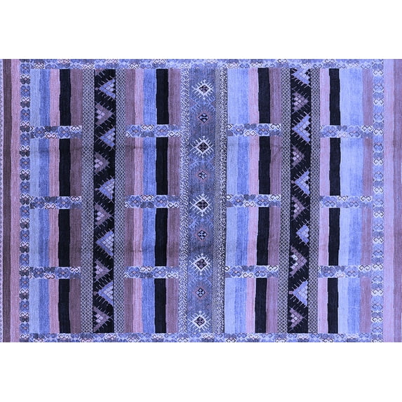 Ahgly Company Machine Washable Indoor Rectangle Oriental Blue Industrial Area Rugs, 5' x 7'