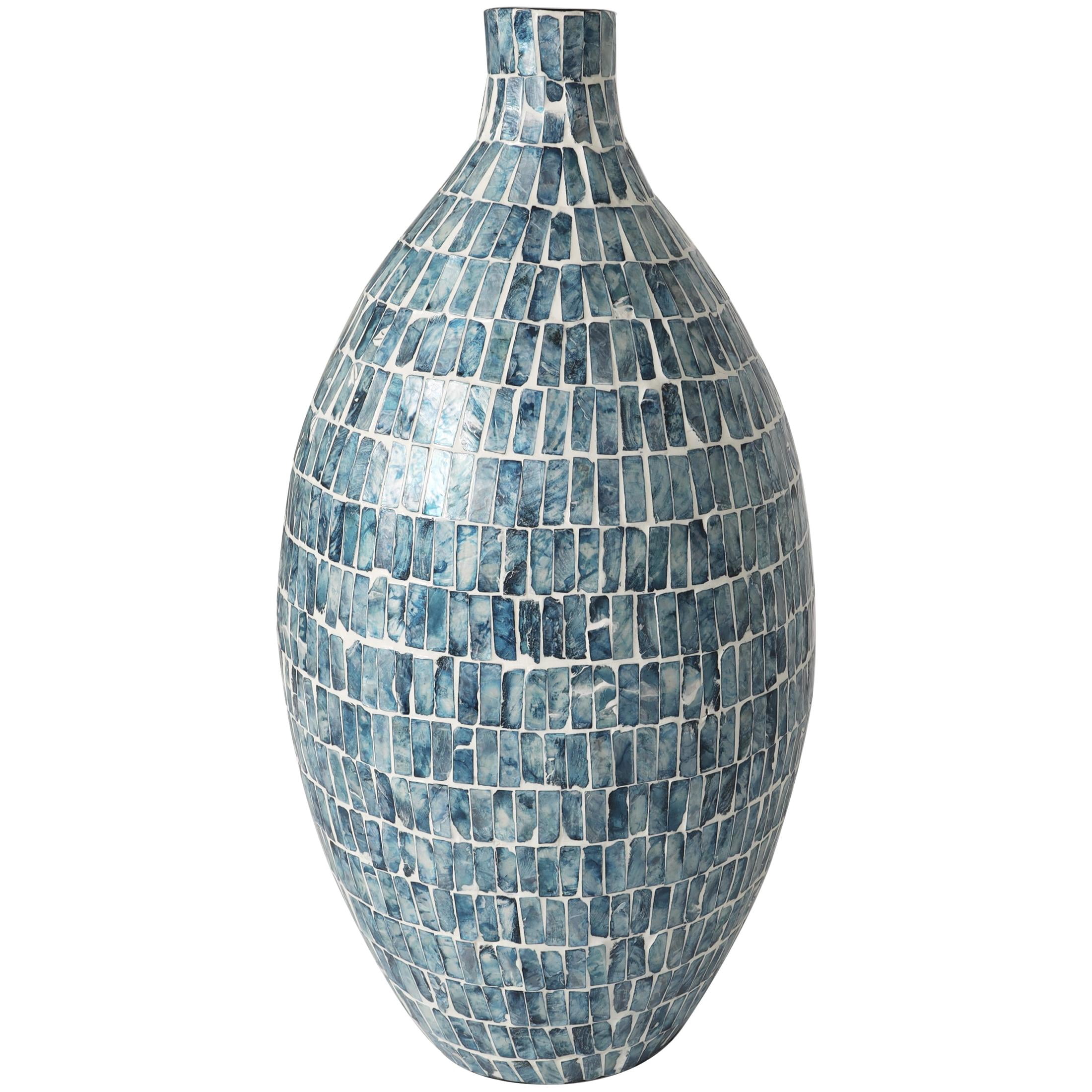 DecMode 22" Handmade Mosaic Inspired Blue Mother of Pearl Shell Vase