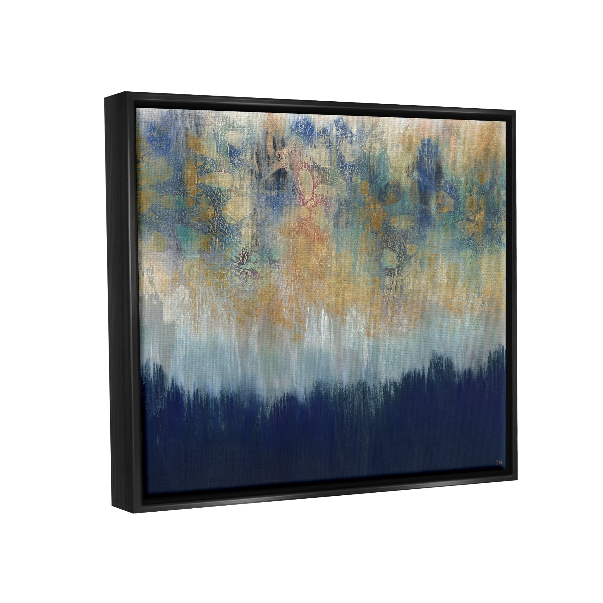 Stupell Industries Abstract Gold Blue Textured Surface Painting Jet Black Framed Floating Canvas Wall Art, 16x20, by Third and Wall