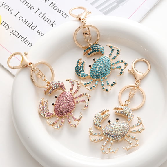 SmartBy Keychain Pendant DIY Accessories Sparkling Faux Crystal Beads Crab Charm Key Ring Backpacks Handbags Accessories