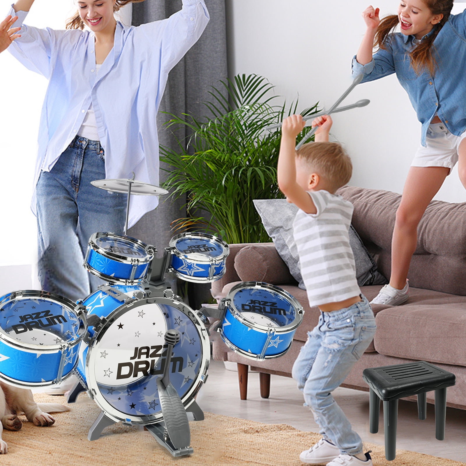 JBeeCtrl Kids Drum Set for Toddlers 1-3 Drum Set for Kids with Chair Musical Jazz Drum Toys for Boys Girls Aged 2 3 4 5 6 7 Drum Kit Instrument Christmas Birthday Gift