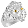 thumbnail image 4 of RYLOS 14K White Gold Lion Head Ring; Diamond in Mouth & Gemstones in Eyes Fun Designer Rings - Citrine Mens Jewelry Size 9, 4 of 7
