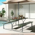 thumbnail image 2 of Topbuy Picnic Table Bench Set for 8 Person Outdoor Camping Table & 2 Benches with Metal Frame All-Weather Tabletop Green, 2 of 10