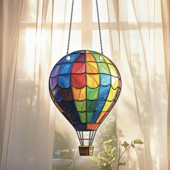 Rainbow Hot Air Balloon Acrylic Suncatcher, Hot Air Balloon Ornaments, Hot Air Balloon Decor, Rainbow Hot Air Balloon Gifts For Women Men