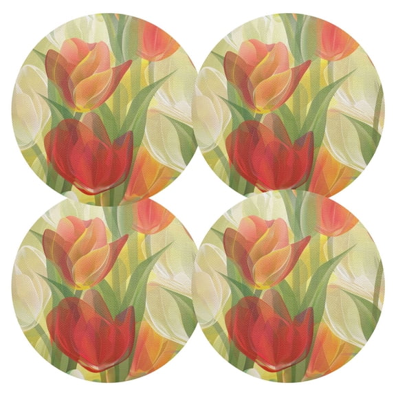 Ryvnso Tulip Floral Round Plate Mats Dining Table Placemat Set of 4 for Holiday Decoration