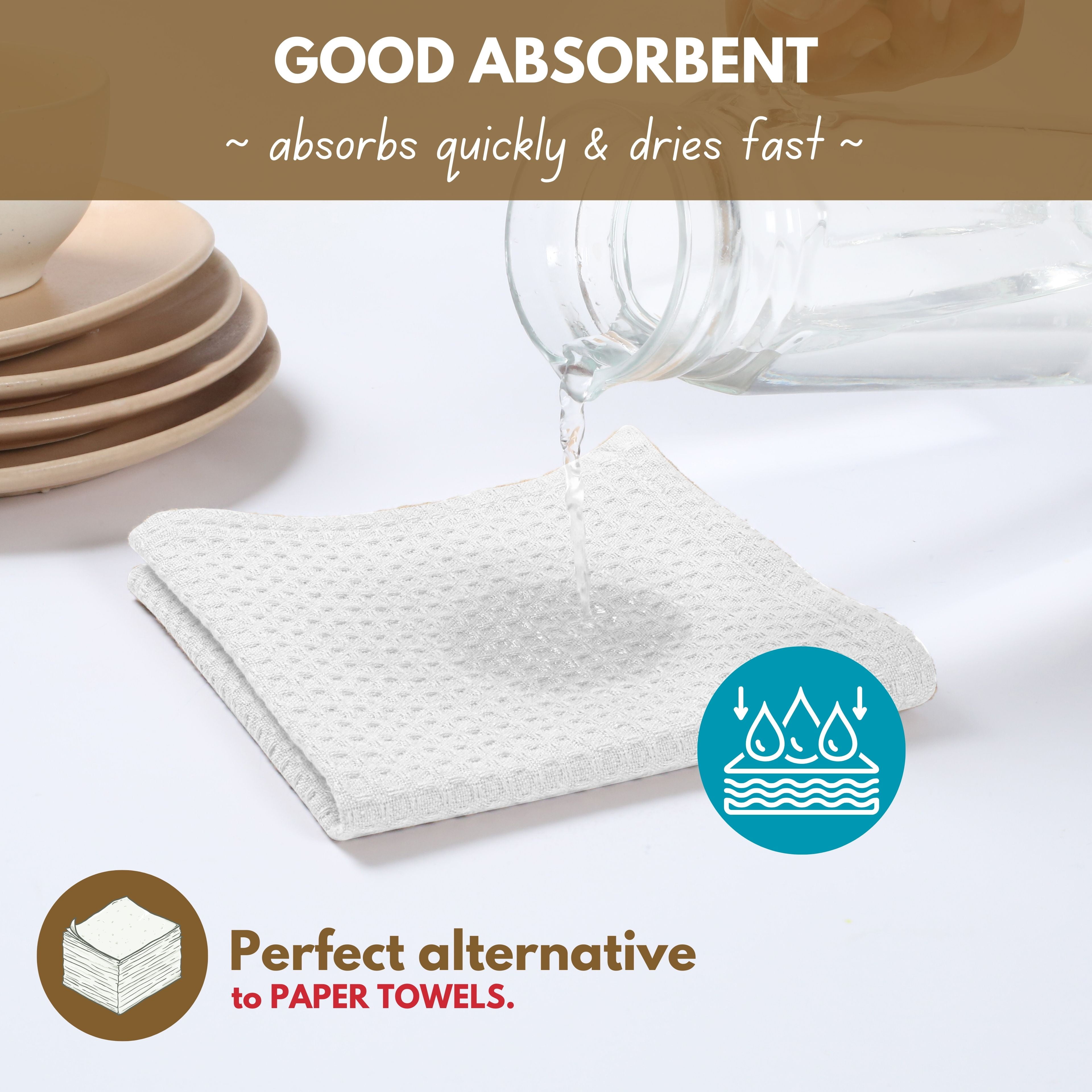 Native Fab 12 Pack Waffle Kitchen Dish Towels - 100% Cotton Soft Absorbent Wash Cloths - White