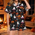 thumbnail image 2 of 2 Pieces Halloween Pajamas Set for Women Cozy Lounge Outfit Pumpkin Ghost Sleepwear Top and Shorts Festival Everyday Wear, 2 of 7
