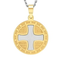 Mens Two-Tone Stainless Steel The Lord's Prayer Cross and Medallion Pendant Necklace