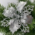 thumbnail image 1 of Navidad Poinsettia Glitter Flower Árbol de Navidad Decoración colgante Adorno de fiesta-1 pieza-Plata Sailing Electrónica, 1 of 1