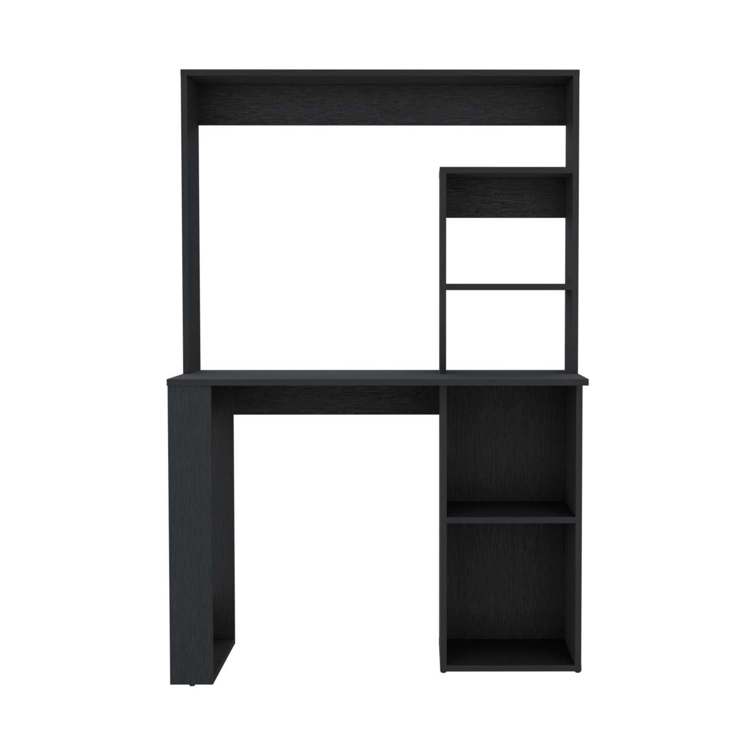 Asteroutdoor Writing Computer Desk with Storage Shelves and Hutch, Black, 38.8 in W x 17.7 in D Work Surface, 5 Shelves, for Home Office