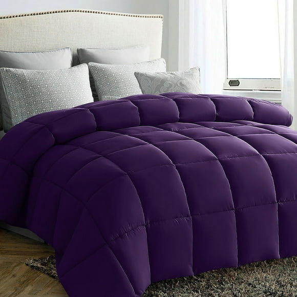 Serwall Luxury Solid Down Alternative Machine Washable Purple Comforters, California King