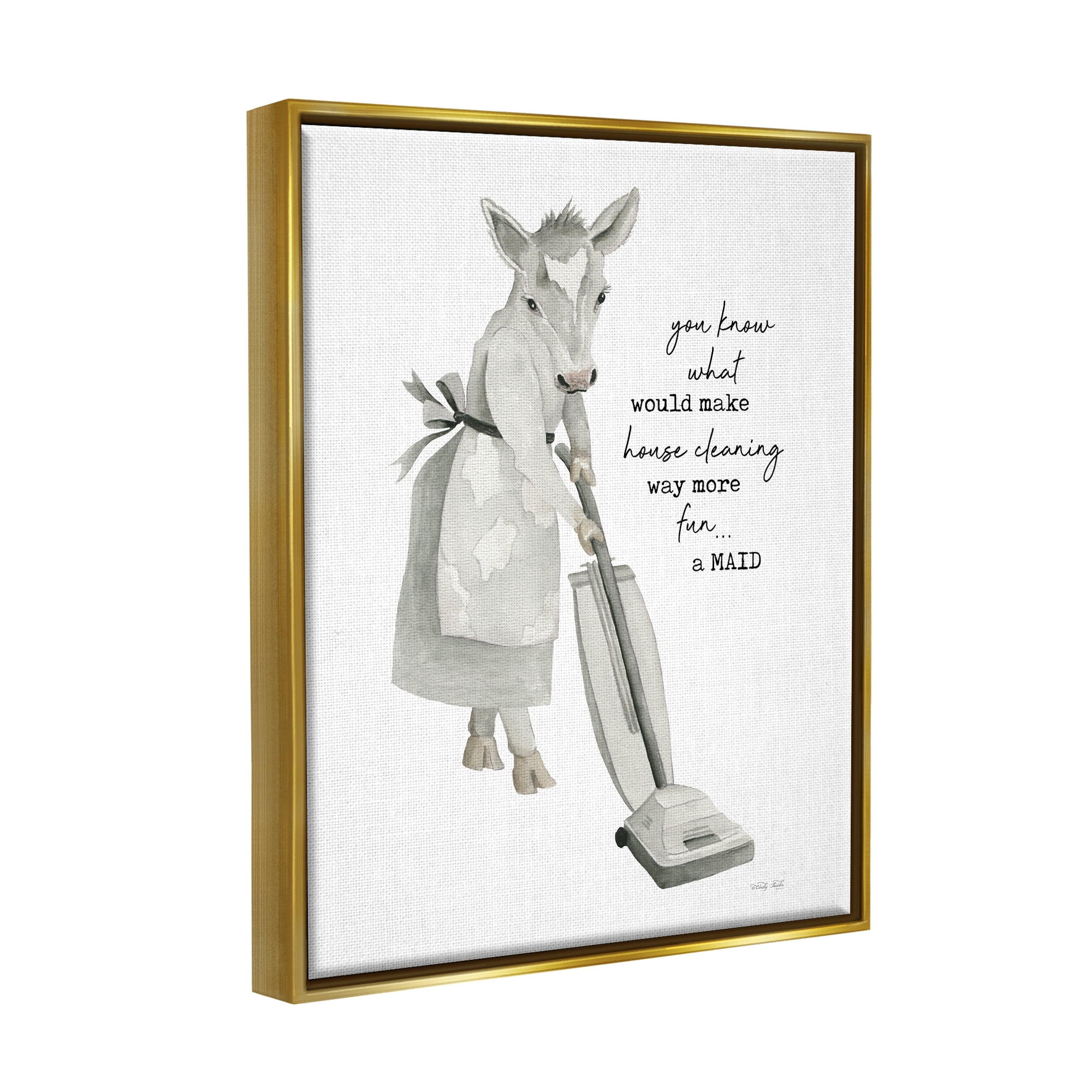 Stupell Industries Funny Cleaning Cow Phrase Animals & Insects Painting Gold Floater Framed Art Print Wall Art, 25 x 31