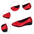 thumbnail image 7 of Ballet Flat Shoes for Women Shine Leather Round Toe Slip on Low Wedge Heel Business Work Dress Shoes Casual Walking Shoes Red Size 6, 7 of 7