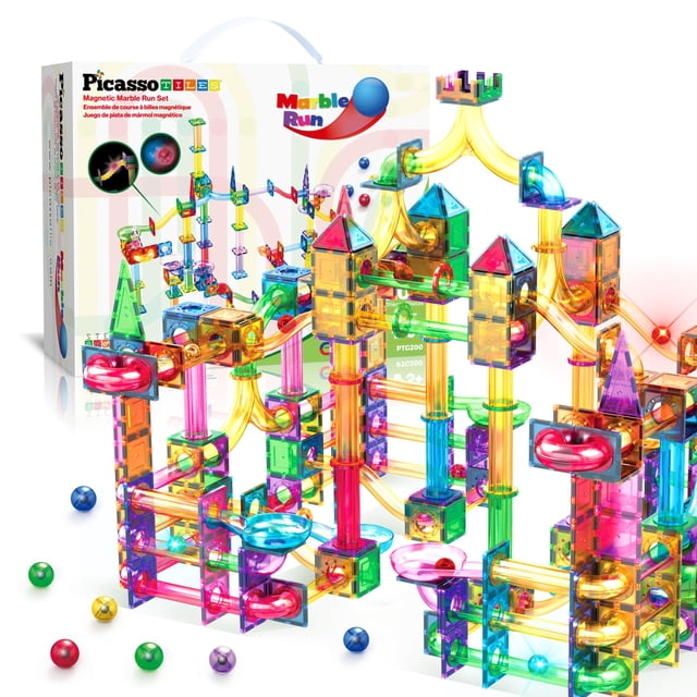 Juego de juguetes magnéticos Marble Run PicassoTiles, 200 piezas, para niños mayores de 3 años