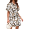 thumbnail image 2 of Short Sleeve Women Floral Print Loose Fit Lapel V-neck Casual Mini Dress, 2 of 7