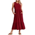 thumbnail image 2 of Wiyuqeen Women's Tiered Midi Dresses with Pockets Basic Casual Summer Sleeveless Desses Crewneck Swing Sundress Solid Color Fit and Flowy Tank Dresses, 2 of 5