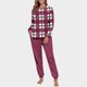 thumbnail image 1 of Conjunto de pijama informal de invierno para mujer, de doble cara, con cuello redondo estampado, manga larga, top anudado a mano, pantalones con cordón ajustable, ropa de casa, blusa de poliéster., 1 of 7