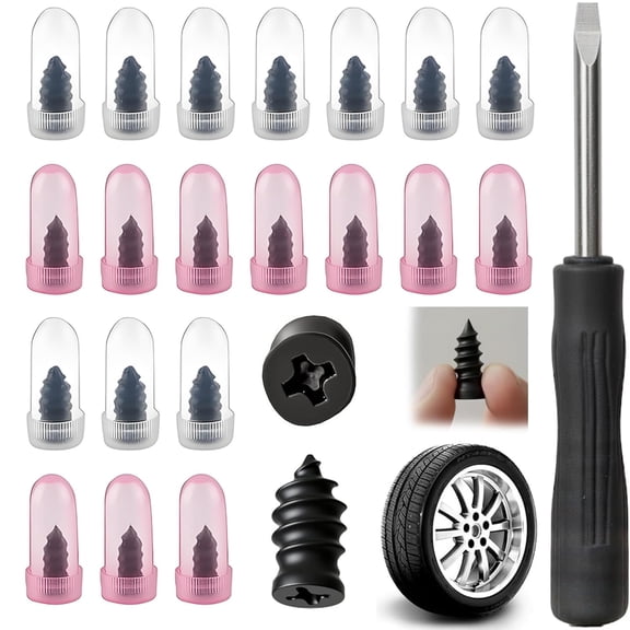 Multi-functional tire emergency repair kit | Dual-size screw-type tire repair plugs | Suitable for tubeless tires of cars, motorcycles, bicycles, and trucks.(20PCS)