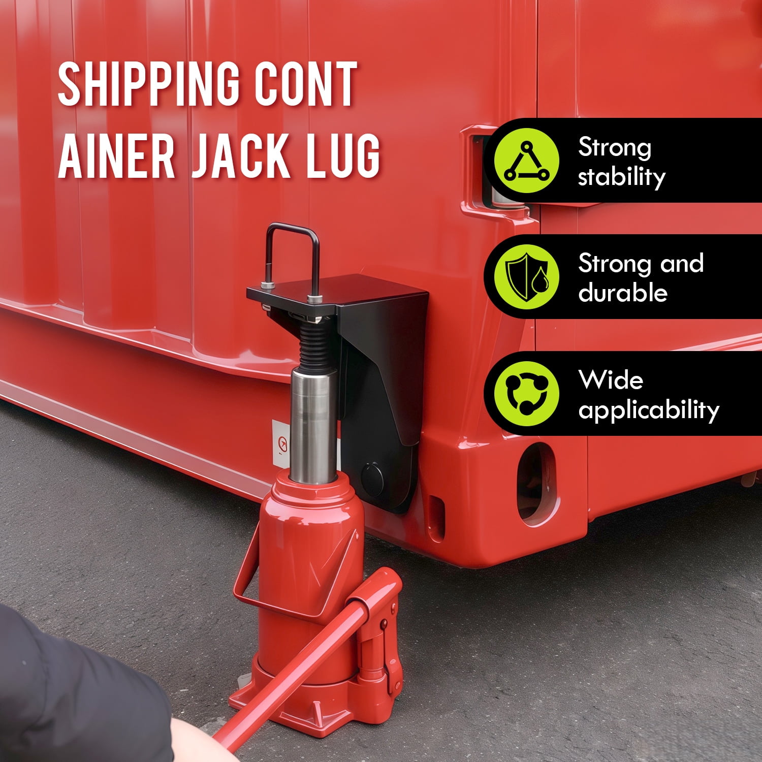 Shipping Container Jack Lug with Circular Limiters, Detachable U-Shaped Handle for Container Leveling, Compatible with Jack Lifter/Booster