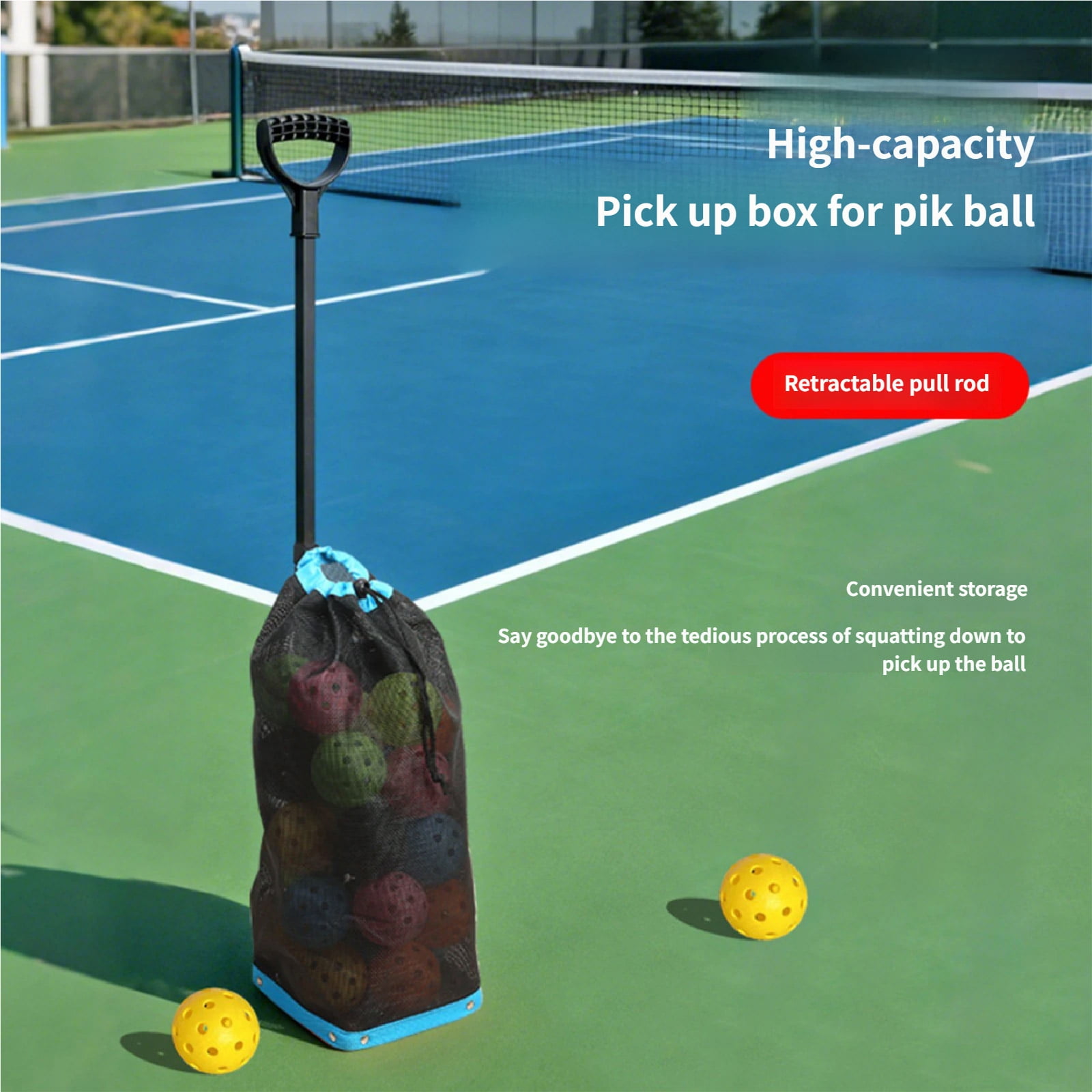 Time Saving Collector 50% Faster Pickup Increases Practice Time by 20% for Pickleballs and Tennis Efficiency