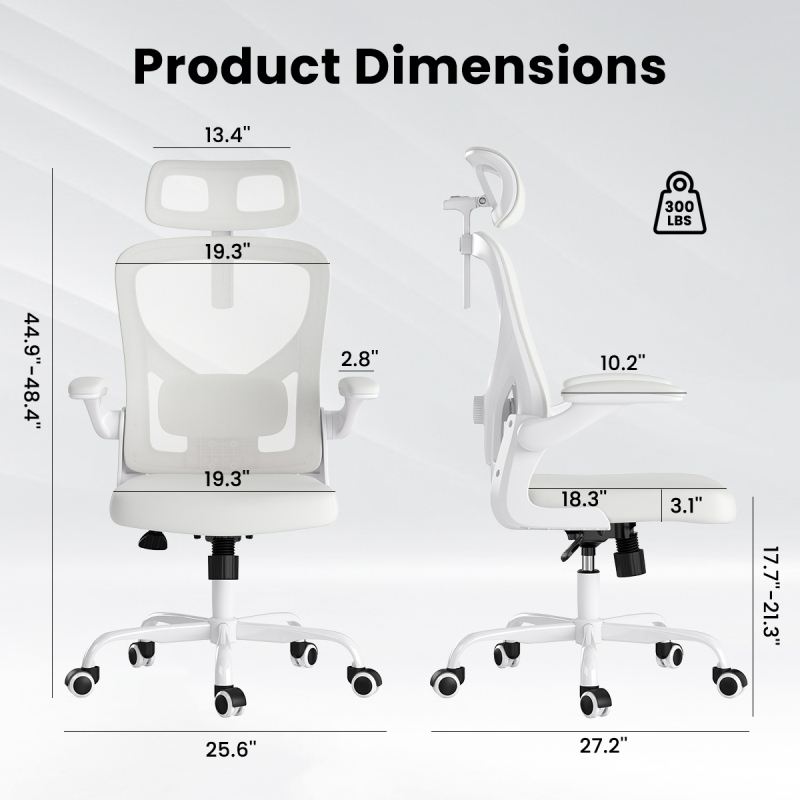Ergonomic Office Chair, Home Office Desk Chair with Headrest, High Back Computer Chair with Armrests and Adjustable Lumbar Support for Home Office Study Room, White & Khaki
