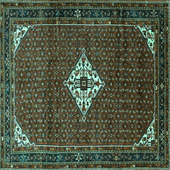 Ahgly Company Machine Washable Indoor Square Persian Turquoise Blue Traditional Area Rugs, 8' Square
