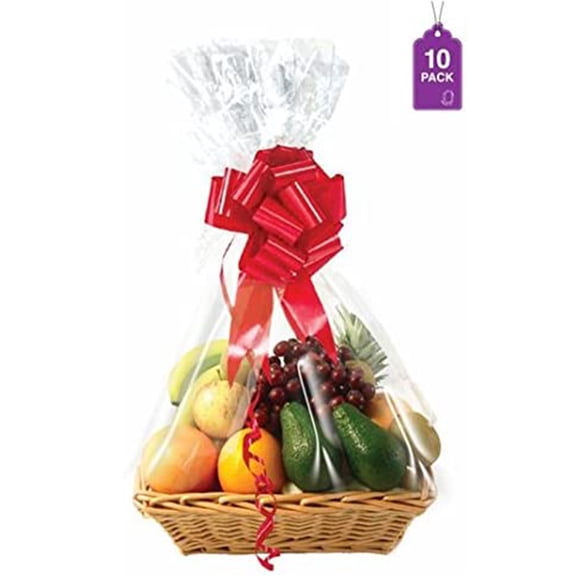 Purple Q Crafts Clear Cellophane Gift Bags Large Cellophane Bags for Gift Baskets, 24”
