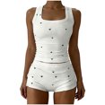 thumbnail image 2 of Chbgutlmr 2 Piece Lounge Sets for Women Heart Print Summer Fitted Outfits Sleeveless Square Neck Cop Tops Short Shorts Casual Cute Dressy Sets, 2 of 8