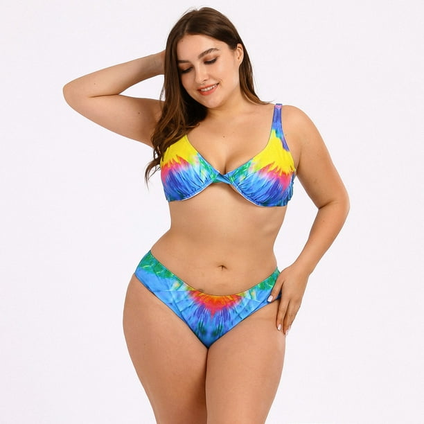 Women's 2 Piece Plus Size High Waisted Swimwear Swimsuits Tie Dye Print  Tummy Control Bikini Set 