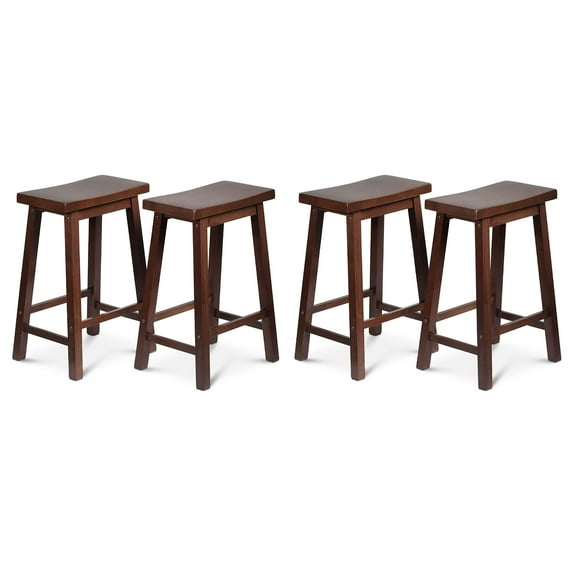 PJ Wood Classic Saddle-Seat 24" Kitchen Counter Stools, Walnut (Set of 4)