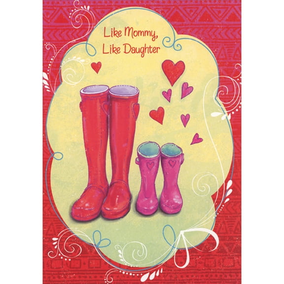 Designer Greetings Tall Red Rubber Boots and Short Pink Boots Mommy Juvenile Valentine's Day Card from Daughter