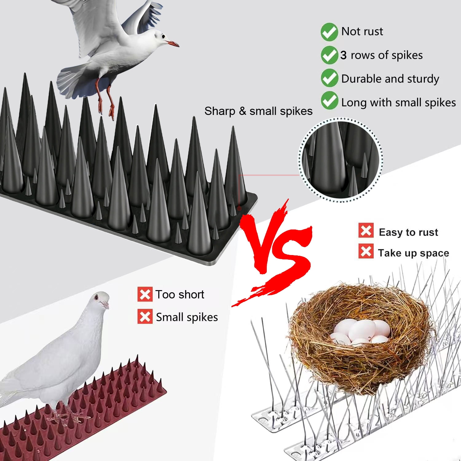 Outdoor Bird Spikes 20pcs, 18.7 Feet (5.7M) Squirrel Raccoon Pigeon Cat Animal Deterrent Spikes, Keep Birds & Animals Away