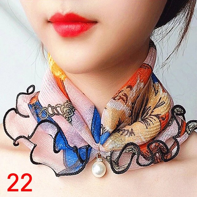 New Fake Pearl Pendant Scarf Necklace Women Printed Lace Neck Collar Chiffon Bib Laides Fashion Jewelry Accessory Gift Scarves