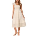 thumbnail image 1 of Vestido midi sin mangas de verano INSPIRE CHIC con fruncidos, volantes y tul para fiestas, talla S, color albaricoque, 1 of 6