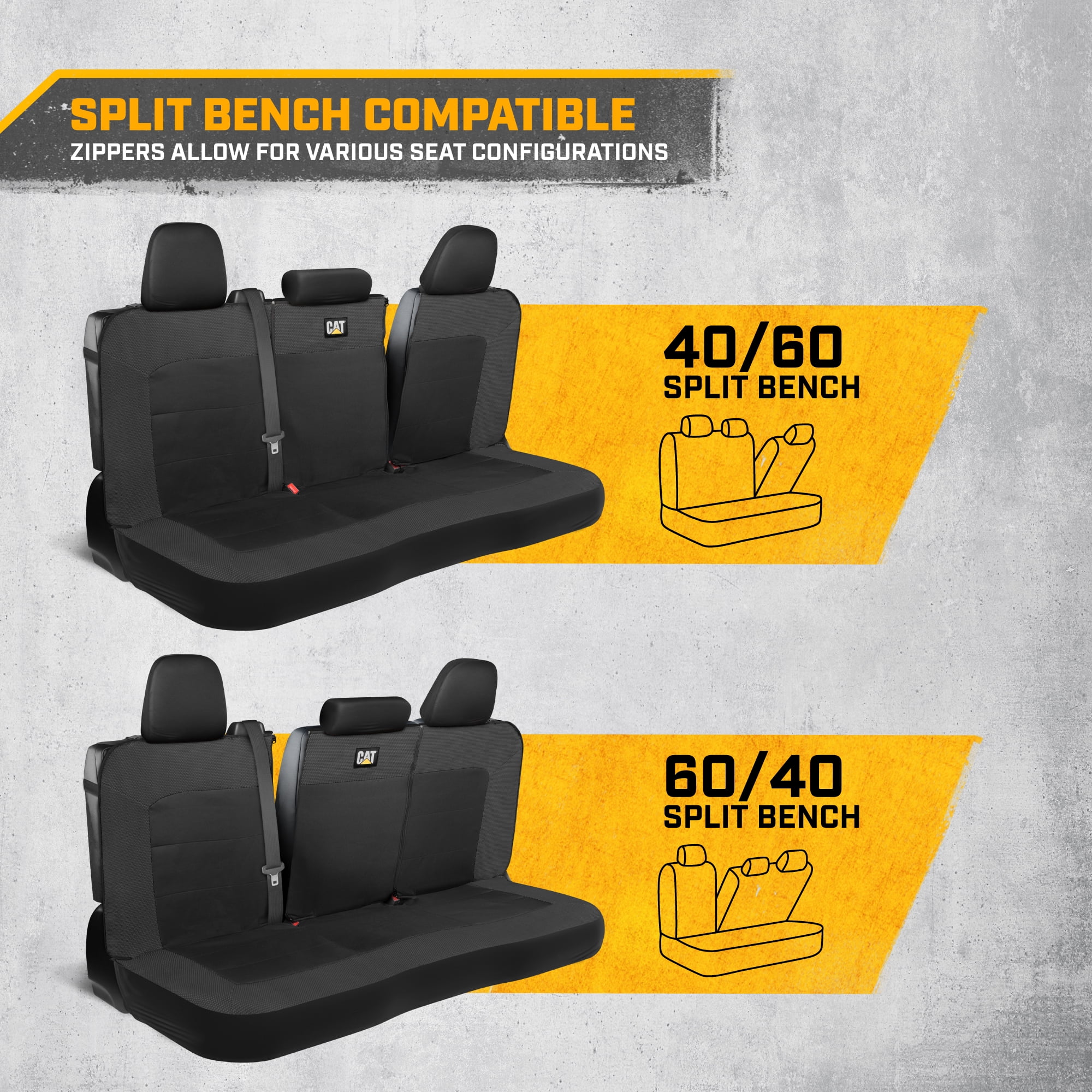 Cat Flexfit Black Rear Seat Cover for Car – Durable Canvas & Mesh Design 60/40 Split Bench Protector for Cars, Trucks & SUVs – Back Seat Cover for Rear Bench – Interior Car Accessory