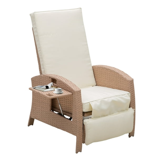 Outsunny Outdoor Rattan Wicker Adjule Recliner Lounge Chair With Drink Tray Stylish Contemporary Design Com - Garden Furniture Reclining Patio Chairs