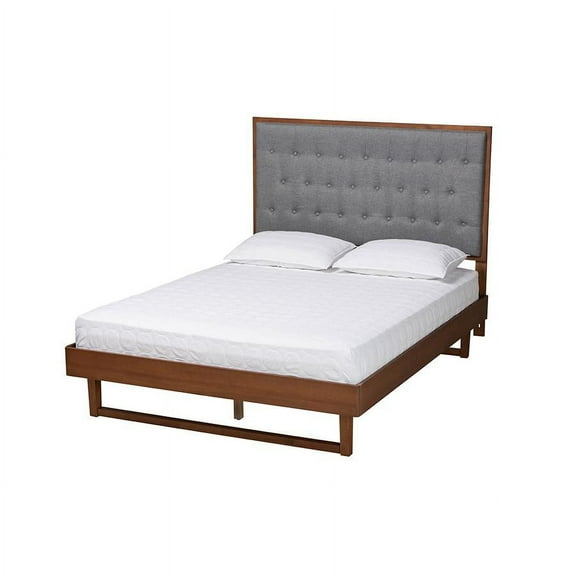 Baxton Studio Bryn Gray Fabric and Walnut Brown Wood King Size Platform Bed